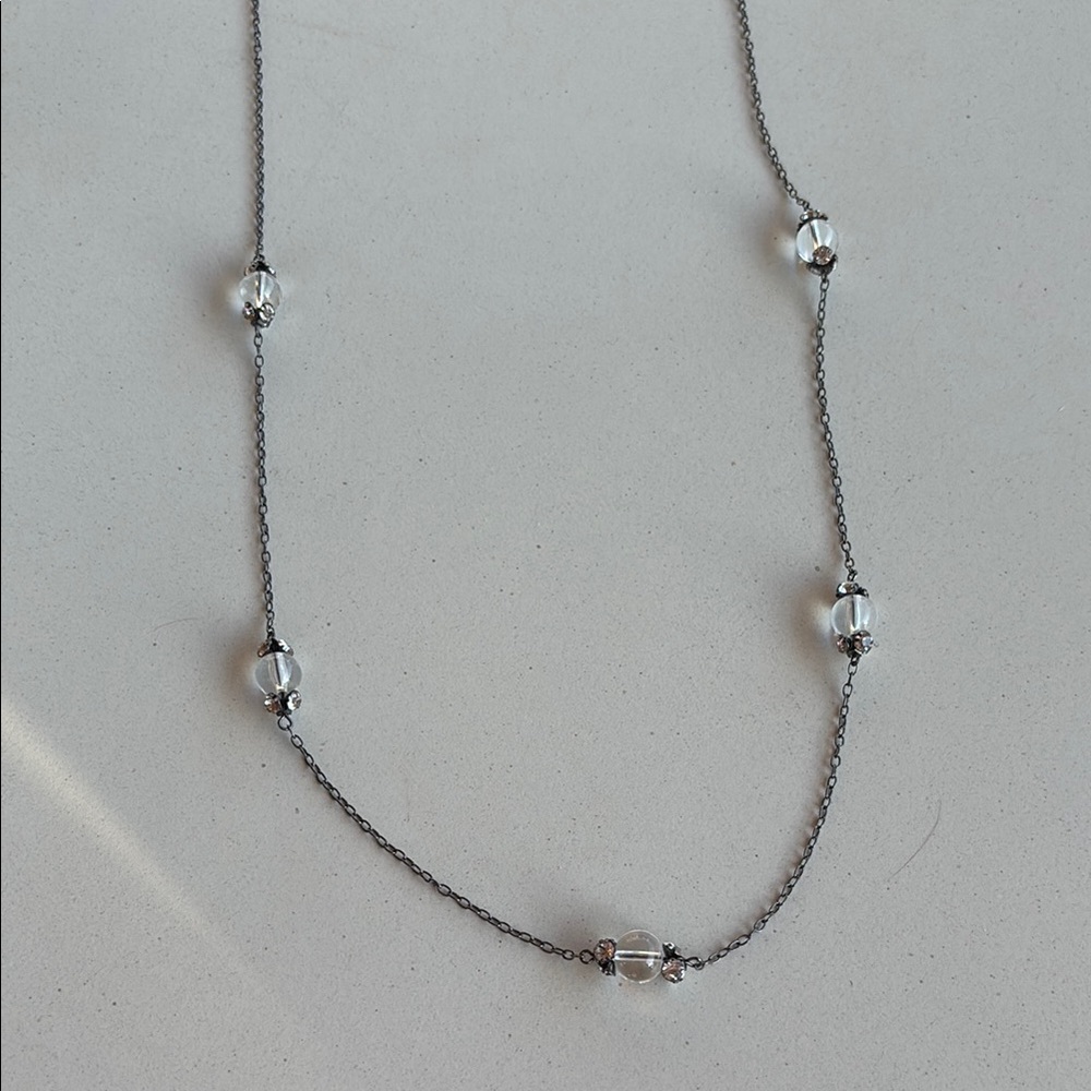 J. Crew Silver Necklace with Clear Beads